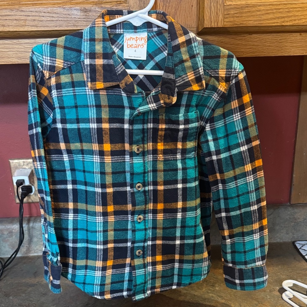 10/$10 Jumping Beans Kids Plaid Shirt - Teal, Orange, and Black